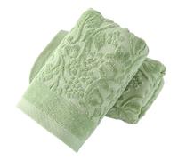 sense gnosis Green Hand Towel Set of 2 Full Embossed Velvet Floral Vine Pattern Super Soft 100% Cotton Highly Absorbent Decorative Jacquard Weave Hand Towels for Bathroom Home 13x 29 Inch