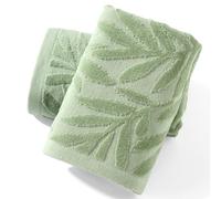 sense gnosis Green Hand Towel Set of 2 Full Embossed Velvet Salix Leaves Pattern Super Soft 100% Cotton Highly Absorbent Decorative Jacquard Weave Hand Towels for Bathroom Home 13x 29 Inch