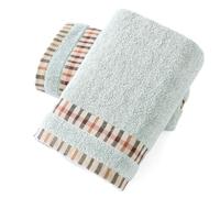 sense gnosis Green Hand Towel Set of 2 Terry & Woven Striped Borderd Pattern 100% Cotton Absorbent Decorative Hand Towels for Bathroom 13 X 29 inches