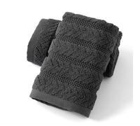 sense gnosis Grey Hand Towel Set of 2 Soft Ribbed Striped Jacquard Pattern 100% Cotton Absorbent Luxury Decorative Towel for Bathroom 13 x 29 Inch