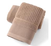 sense gnosis Khaki Hand Towel Soft Ribbed Striped Pattern 100% Cotton Absorbent Luxury Decorative Towel for Bathroom 13 x 29 Inch, 2 Pieces