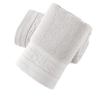 sense gnosis Light Grey Floral Jacquard Border Towels - Soft and Absorbent 100% Cotton Hand Towel Set of 2, Quick Dry Bathroom Essentials, Measures 13 x 29 Inch
