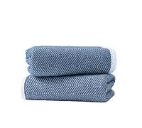 sense gnosis Navy Hand Towels 100% Cotton Super Soft Absorbent Jacquard Herringbone Striped Pattren White Terry Hand Towels for Bathroom Decorative Hotel Shower, 2 Pack
