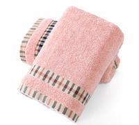 sense gnosis Pink Hand Towel Set of 2 Borderd Terry & Woven Striped Pattern 100% Cotton Absorbent Decorative Hand Towels for Bathroom 13 X 29 inches