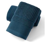 sense gnosis Super Soft Thick Hand Towel Set of 2 Ribbed Striped 100% Cotton Absorbent Decorative hand Towel for Bathroom 13 x 29 Inch, Blue Navy