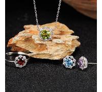 sense S925 sterling silver natural topaz amethyst olive pomegranate colored gemstone necklace jewelry set female three-piece set