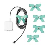 SenseAGE 5 Pack Cord Organizer, Bow Cord Keeper, Cable Organizer USB holder, Leather Cable Management, Cable Straps, Earphone winder, Storage Straps, Earbuds, USB Charging Cords, Large, Mint