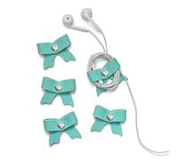 SenseAGE 5 Pack Cord Organizer, Bow Cord Keeper, Cable Organizer USB holder, Leather Cable Management, Cable Straps, Storage Straps for Electronics, Earbuds, USB Charging Cords, Small, Mint