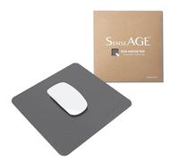 SenseAGE Slim Mouse Mat for Home/Office, Portable Mouse Pad for Computer & Laptop, Fabric Style Vegan Leather, Non-Slip Base, Compatible with Laser and Optical Mouse, 22 x 22cm (Dark Grey (With Logo))