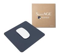 SenseAGE Slim Mouse Mat for Home/Office, Portable Mouse Pad for Computer & Laptop, Fabric Style Vegan Leather, Non-Slip Base, Compatible with Laser and Optical Mouse, 22 x 22cm (Dark Blue (With Logo))