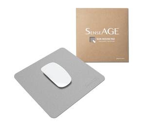 SenseAGE Slim Mouse Mat for Home/Office, Portable Mouse Pad for Computer & Laptop, Fabric Style Vegan Leather, Non-Slip Base, Compatible with Laser and Optical Mouse, 22 x 22cm (Light Grey)