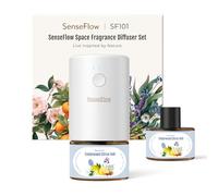 SenseFlow Essential Oil Diffuser Waterless Ultrasonic SF101-100% Plant-Based, LED Light, Adjustable Modes, 100㎡ Covers, 120-Day Scent - Air Freshener & Aromatherapy - Cedarwood Citrus Veil