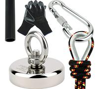 SENSEI 150 kg Set, N52 Neodymium Magnet with Handle, Ø6 x H1,5 cm, Sailing Rope 25 m, Protective Gloves + Accessories, Treasure Hunt and Underwater Fishing Magnet Kit