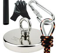 SENSEI 800 kg Set, N52 Neodymium Magnet with Handle, Ø13,6 x H2 cm, Sailing Rope 25 m, Protective Gloves + Accessories, Treasure Hunt and Underwater Fishing Magnet Kit