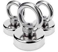 Sensei Pack of 3 Neodymium Eyelet Magnets, Diameter 25 x Height 32 mm, Very Strong Magnet in Steel Casing, 20 kg Load Capacity, Magnetic Hook