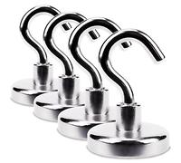Sensei Pack of 4 Neodymium Magnets with Hooks Diameter 32 x Height 45 mm, Very Strong Magnetic Hooks, 24 kg Load Capacity