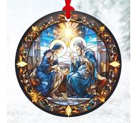 Sensemory Stained Glass Nativity Ornament for Christmas Tree, Religious Gifts for Women Christian, Men, Christian Christmas Decorations, Unique Catholic for Mothers, Family, Small Nativity Scene