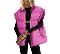 SENSERISE Womens Oversized Puffer Vest Quilted Jacket Bubble Vest Puffy Coats Zip Up Outerwear with Pockets Padded Gilet, Hot Pink, X-Large