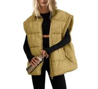 SENSERISE Womens Oversized Puffer Vest Quilted Jacket Bubble Vest Puffy Coats Zip Up Outerwear with Pockets Padded Gilet, Ginger, X-Large