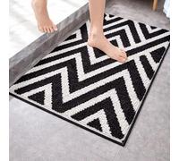 SENSES Non-Slip Bath Mat for Bathroom | 1800 GSM Super Absorbent Floor Mat | Soft Quick Dry Anti Skid Gel Foam Backing | Machine Washable Bathmat | 40 x 60 cm | Coffee & White Zig Zag (Pack of 1)