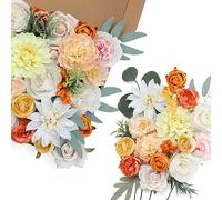 Senseya Artificial Flowers Combo Box Flower Leaf with Stems for DIY Wedding Bouquets Bridal Shower Centerpieces Party Decorations (Orange&White)