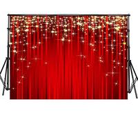 Sensfun 10x6.5ft Red Curtain Photography Backdrops Glitter Gold Stars Red Carpet Stage Background Vinyl Celebrate Backdrop for Wedding Party Events Adult Portrait Digital Photo Studio Prop (WP019)