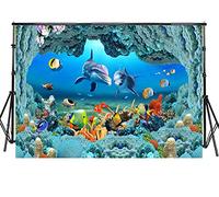 Sensfun 7x5ft 3D Underwater World Photography Backdrops Aquarium Coral Fish Under Sea Cave Dolphin Photo Background for Kids Newborn Happy Birthday Party Ocean Theme Children Photo Studio Props(WP124)