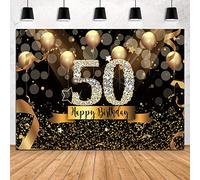 Sensfun 7x5ft Happy 50th Birthday Party Photography Backdrop Glitter Black and Gold Balloons Background for Woman Fabulous 50 Bday Party Decorations Shining Diamond Fifty Years Old Photo Booth Banner