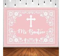 Sensfun 7x5ft Mi Bautizo Baptism Backdrop Pink Mexican Floral Background Christening First Holy Communion Banner God Bless Baby Girl Mexican Baptism Party Decorations Supplies Photo Booth Props
