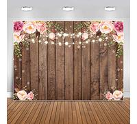Sensfun 7x5ft Rustic Wood Floral Backdrop for Baby Shower Newborn Studio Picture Photography Retro Wooden Floor Pink Flower Wall Background Wedding Bridal Shower Birthday Party Photoshoot Booth Banner