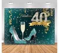 Sensfun 7x5ft Teal Gold Glitter Happy 40th Birthday Backdrop Turquoise Silver Dots High Heels Fabulous Forty Birthday Backdrop for Women Shining Diamond 40th Birthday Backdrops for Photography