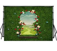 Sensfun 7x5ft Wonderland Photography Backdrops Vinyl Fantasy Fairy Tale Green Grass Gate to Wonderland Photo Background for Baby Shower Happy Birthday Party Gills Portrait Photo Studio Props(SXY1326)