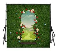 Sensfun 8x8ft Vinyl Wonderland Photo Backdrops for Baby Shower Birthday Newborn Cake Table Banner Fantasy Fairy Tale Green Grass Gate to Wonderland Photography Background Photo Studio Props(SXY1326)