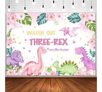 Sensfun Dinosaur 3rd Birthday Backdrop for Girls Three-Rex on The Loose Photography Background Palm Leaves Pink Floral Jungle Dinosaur 3rd Birthday Party Decorations Banner Photo Studio Props 7x5ft