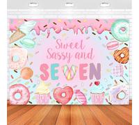 Sensfun Donut 7th Birthday Backdrop Sweet Sassy and Seven Girls Birthday Decorations Pastel Donut Ice Cream Sweet Seven Birthday Party Banner Supplies Photography Background 7x5ft
