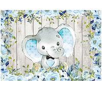 Sensfun Floral Elephant Backdrop Blue Elephant Baby Shower Birthday Background Upgraded Vinyl Sweet Watercolor Flowers Little Elephant Baby Shower Decorations Backdrops for Boy (5x3ft)