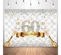 Sensfun Happy 60th Birthday Backdrop White Gold Silver Diamond Luxury Photography Background for Women Fabulous 60th Birthday Party Decorations Banner Champagne Sixty Years Old Photo Booth 7x5ft
