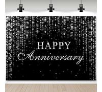 Sensfun Happy Anniversary Backdrop Black Silver Glitter Marriage Wedding Party Decorations Banner Shining Flowing Curtain We Still Do Anniversary Sign Photography Background Photo Booth Props 7x5ft