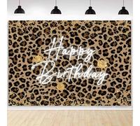 Sensfun Happy Birthday Backdrop Leopard Print, 7x5ft Cheetah Print Birthday Decorations Backdrops Banner for Women Girls Cheetah Leopard Party Decorations Neon Glitter Gold Rose Photography Background