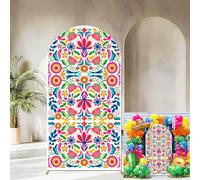 Sensfun Mexican Fiesta Arch Backdrop Cover Cinco De Mayo Birthday Baby Shower Decorations,2-Sided Colorful Mexican Otomi Flowers Backdrop Arch Covers for Mexico Talavera Wedding Party Decor 2.6x6ft
