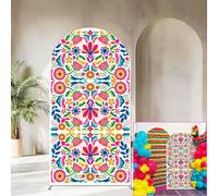 Sensfun Mexican Fiesta Arch Backdrop Cover Cinco De Mayo Birthday Baby Shower Decorations,2-Sided Colorful Mexican Otomi Flowers Backdrop Arch Covers for Mexico Talavera Wedding Party Decor 3.3x6.5ft