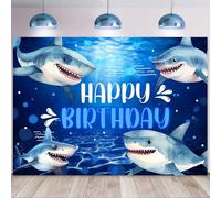 Sensfun Shark Birthday Backdrop Shark Theme Under The Sea Happy Birthday for Boys Party Decorations Ocean Animal Bday Banner Underwater World Creatures Photography Background Party Supplies 7x5ft
