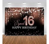 Sensfun Sweet 16 Birthday Party Backdrop Rose Gold Shiny Glitter Dots Diamonds Princess Sweet Sixteen Photography Background Girls Happy 16th Birthday Decorations Banner Photo Booth Backdrops 10x6.5ft