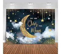 Sensfun We are Over The Moon Baby Shower Backdrop Moon and Stars Starry Night Celestial Photography Background Twinkle Twinkle Little Star Boy Baby Shower Decorations Party Cake Table Banner 7x5ft