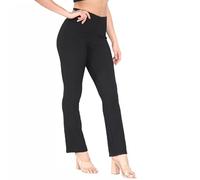 Senshi 2 Pack Ladies Bootleg Trousers Women Boot Cut High Rise Stretch Soft Finely Ribbed Pull On Nurse Carer Work Bottoms Elasticated Waist Pants Plus Big (Size 26, Regular) Black