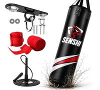 SENSHI Heavy Filled Punch Bag Set, 3ft, 4ft, 5ft, 6ft Outdoor Boxing Bag with Bracket, Fixings, Hand Wraps & Skipping Rope for Home Training