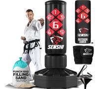 Senshi Japan 6ft Free Standing Punch Bag , 150KG (Filled) Kit Bundle Kickboxing Muay Thai MMA Heavy Pedestal Bag Floor Standing (6Ft Punch Bag + 80KG Sand)