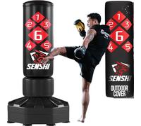 Senshi Japan Adults 6ft Free Standing Punch Boxing Bag, 150KG (Filled) Kit Bundle Kickboxing Muay Thai MMA Heavy Pedestal Bag Floor Standing