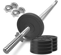 Senshi Japan Barbell Set Chrome Bar with 20KG Weights Plates with Spinlock Collars Ideal Weightlifting Bar for Beginners Kit Bundle & Home Gyms