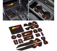 SENSHINE Custom Liners for Toyota Tacoma Accessories 2016-2021 2022 Non-Slip Anti Dust Liner Cup Holder, Center Console, and Door Pocket Inserts Mats Premium Interior (Double Cab) (Red Trim)